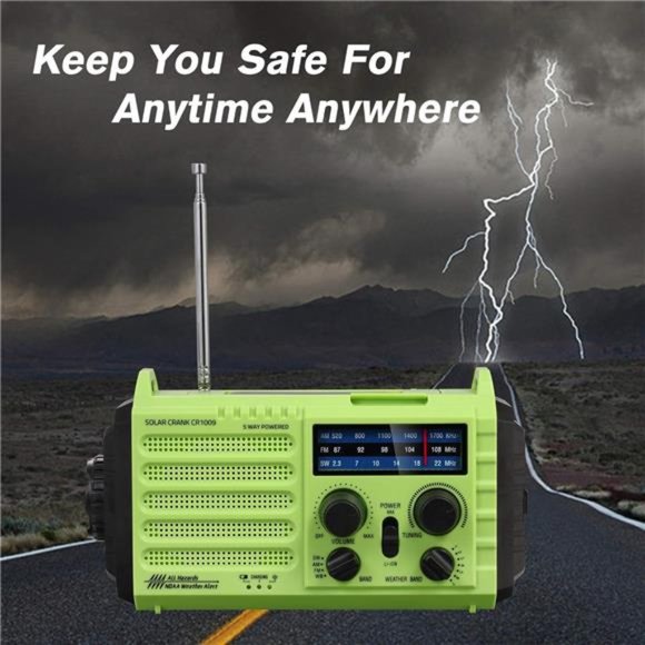 Emergency Radio Hand Crank Solar, AM/FM/SW NOAA Weather Radio, Portable Battery - Picture 2 of 6